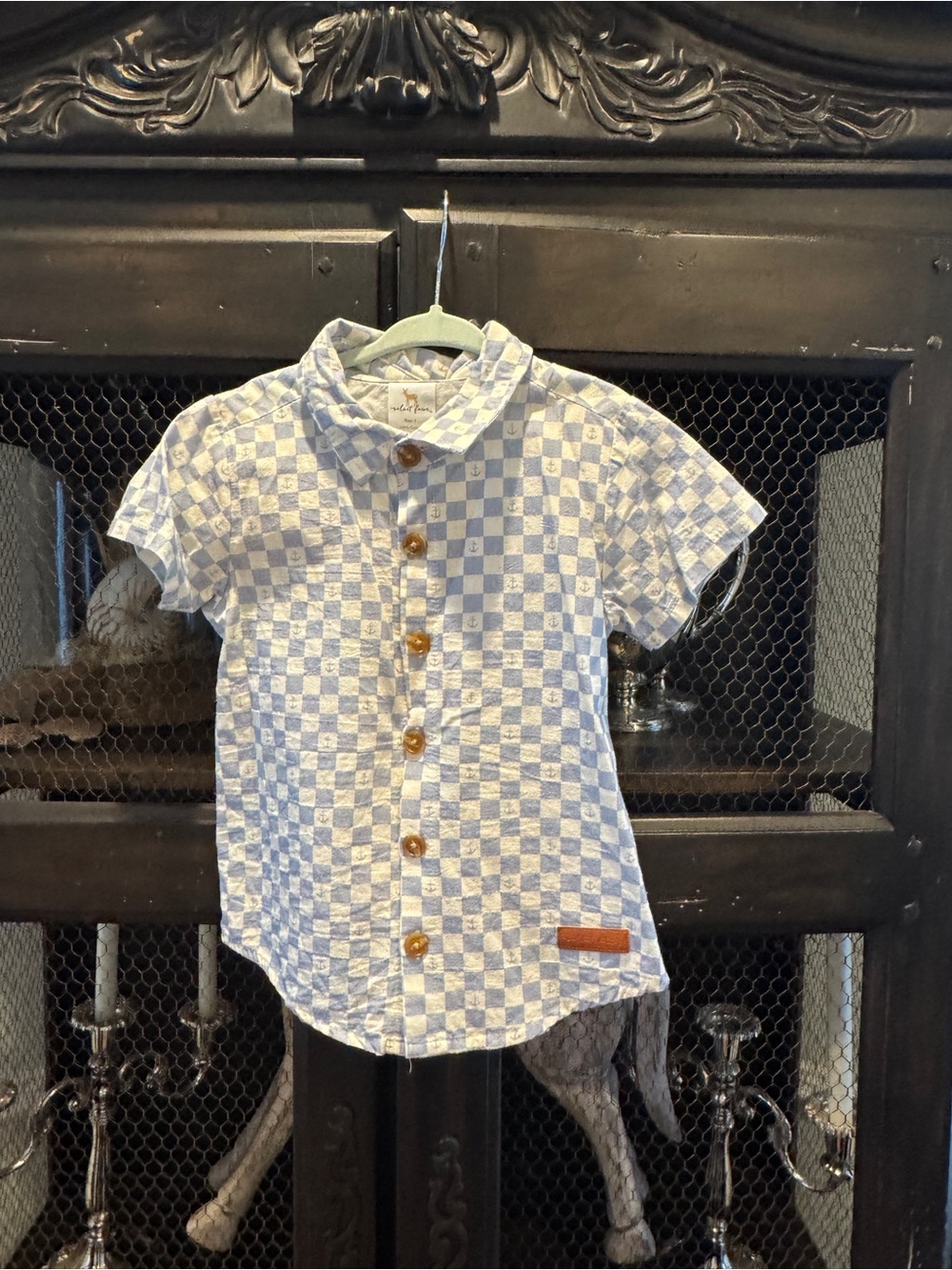 Velvet Fawn size Blue +  White Checkered Short-Sleeve Button-Down Shirt for Kids
